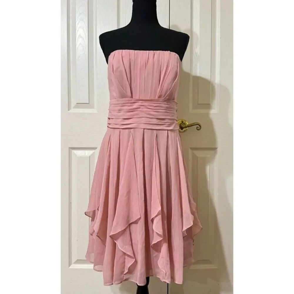 David’s Bridal Strapless Chiffon Dusty Rose Short Dress Size 4